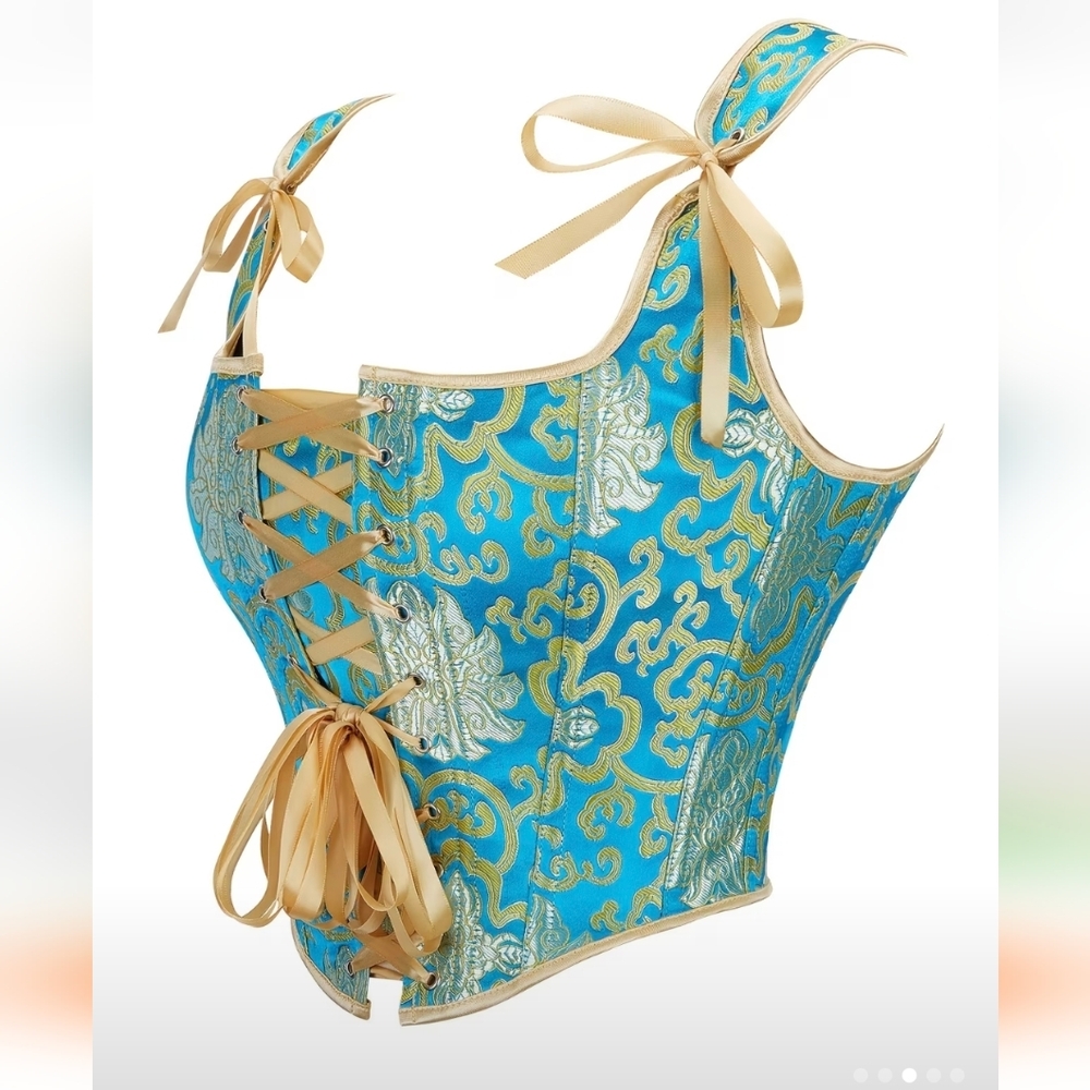 ๐บ Blue and Gold Lace-Up Corset - Picture 3 of 7